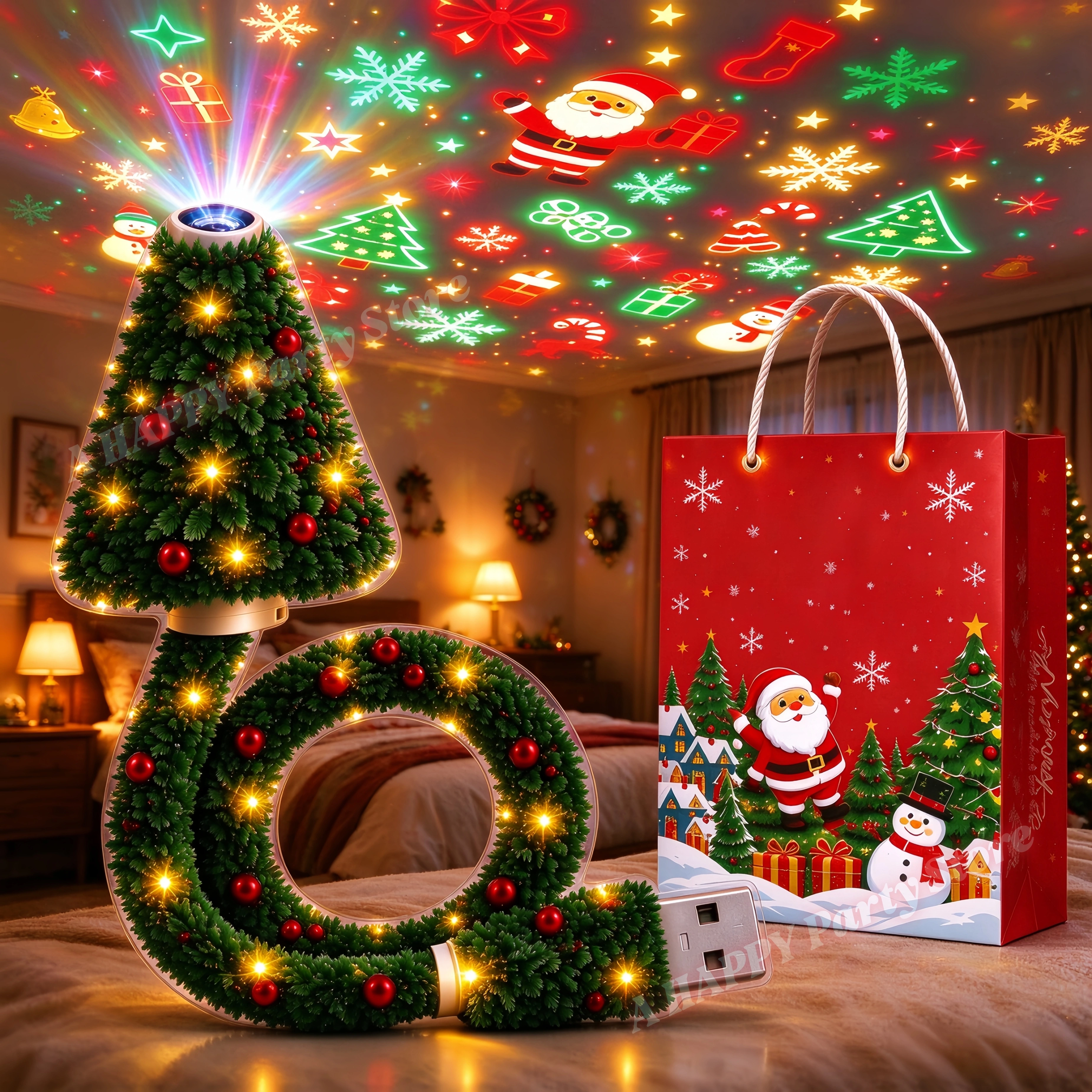 New Christmas Projector Light Cozy Lamp Ceiling Decoration USB Powered 6 Patterns Xmas Projector Night Light Home Holiday Decor
