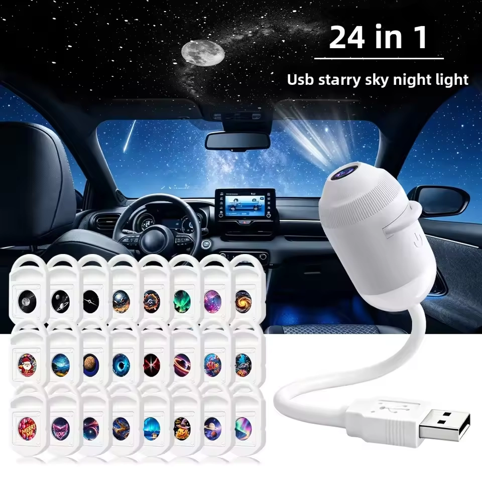 USB Starry Sky Projector Light, Adjustable-Angle Car Ambient Light,Decorative Light for Bedrooms, Living Rooms